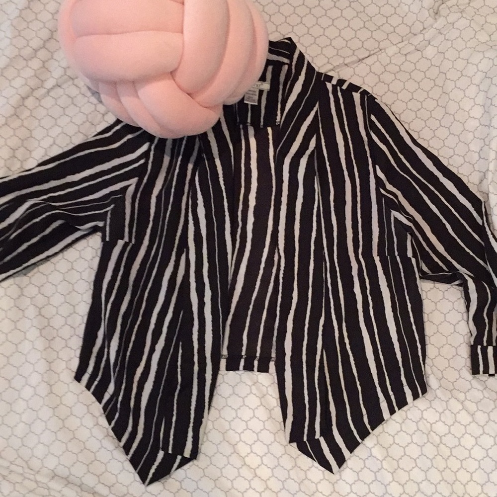 Stripped black and off white sheer blazer